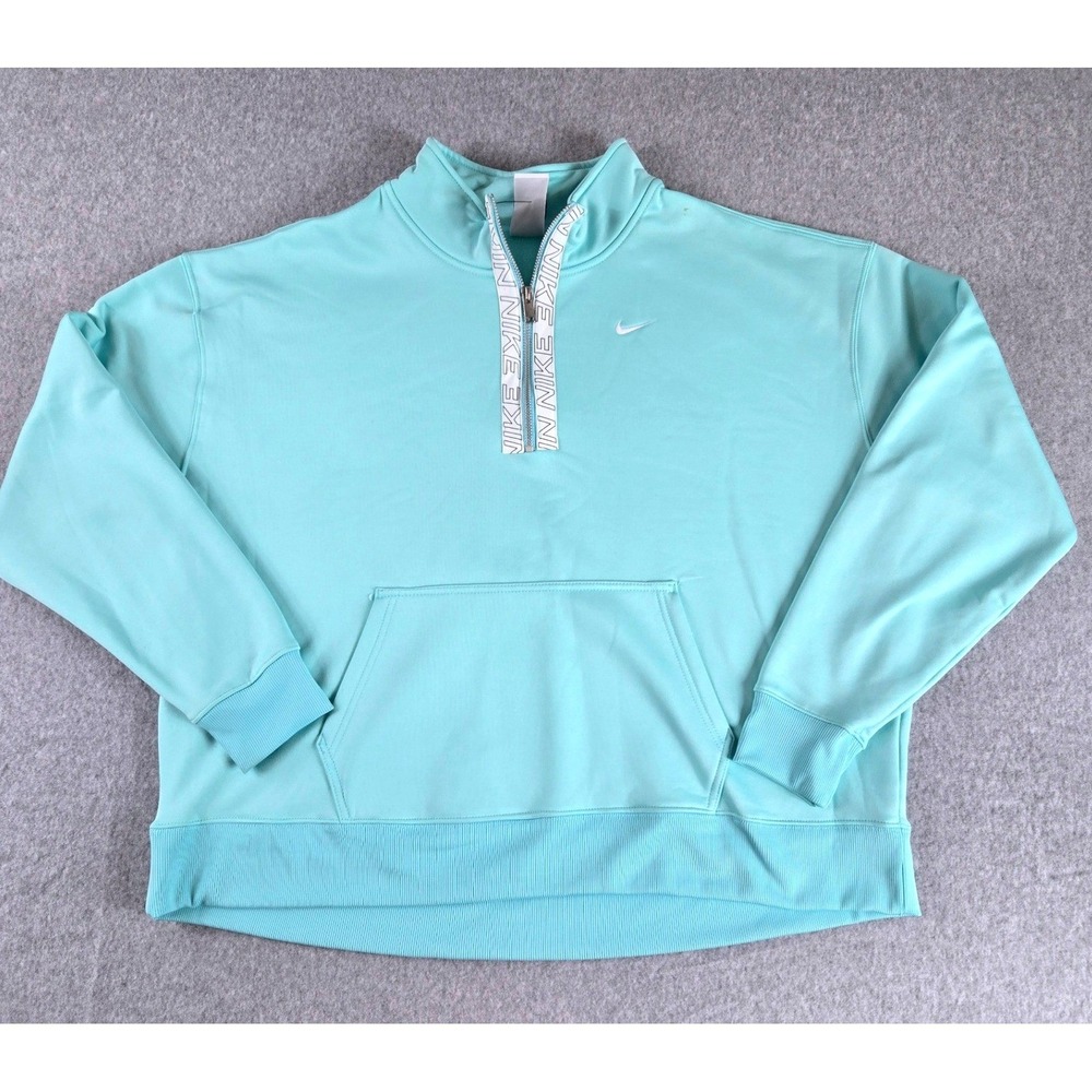 Nike Womens Quarter Zip Pullover Sweatshirt Aqua Blue Logo Tape Size 1X
